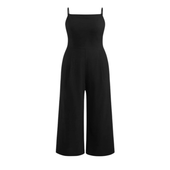 CIDER Black Wide Leg Crop Jumpsuit 0XL 12/14 Smocked Back Pockets - Picture 3 of 10